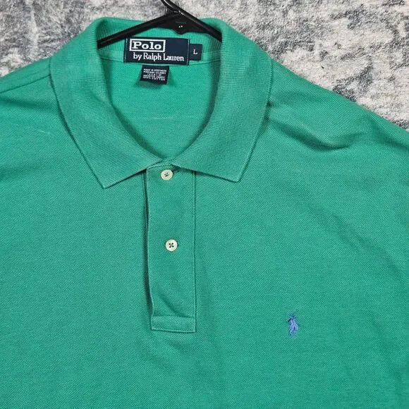 Polo Ralph Lauren Green Cotton Polo Shirt Mens L Classic Preppy Casual Summer