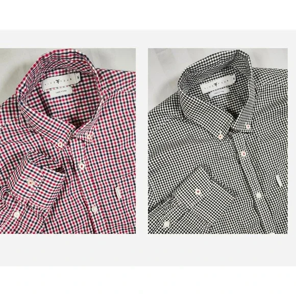 Lot of 2 Five Four Mens Button Down Shirt Black Red Blue Long Sleeve Size M 0046