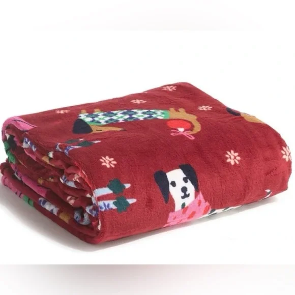 Vera Bradley Holiday Hounds Essential Fleece Throw Blanket with Dog Print