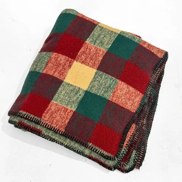 Biederlack‎ VTG Lodge Plaid Colorblock Throw Blanket Reversible 58x46 Cabincore