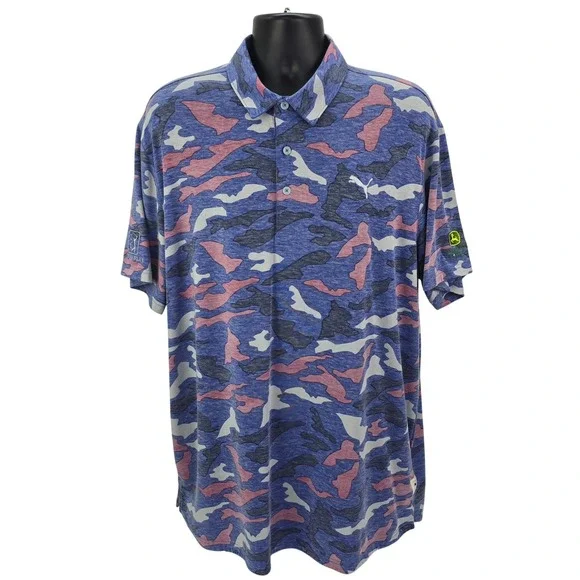 Puma Golf Mens XXL Blue Camo Polo Shirt TPC Deere Run‎ John Deere Classic 595107