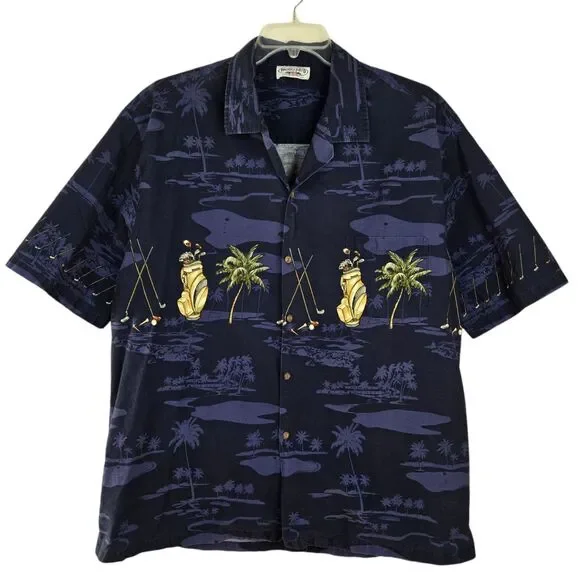 PACIFIC LEGEND Golf Club Palm Tree Hawaiian Shirt 3XL USA Made Short Sleeve