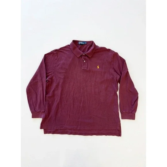 Polo by Ralph Lauren Shirt Men Maroon Sz XXL Long Sleeve 90s Vintage 1/4 Button