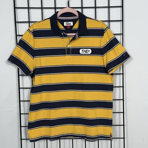 Tommy Hilfiger Denim Rugby Polo Shirt Mens M Medium Yellow Blue Casual‎ Summer