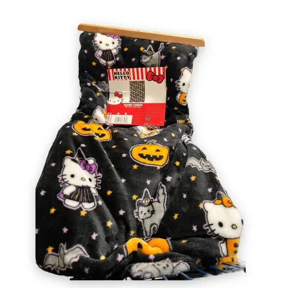 NEW‎ 2024 Hello Kitty Halloween Cloud Throw Cute Costume Black Blanket 60
