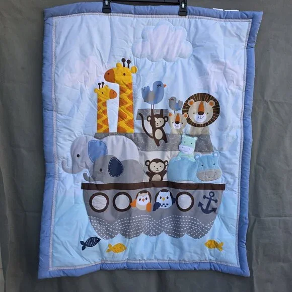 Bedtime Lamb & Ivy Noah's Ark Baby Blanket Nursery Crib Decor Animal 35 X 44