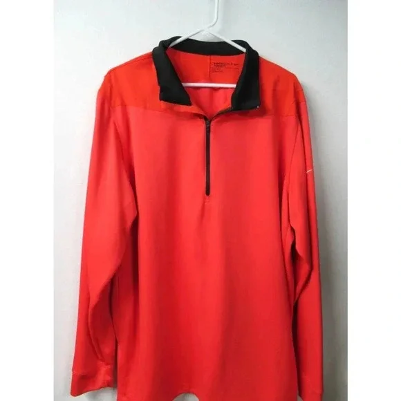 Nike Golf Standard Fit Mens 3/4 Zip Dri Fit Long Sleeve Mock Neck Red Size 2XL