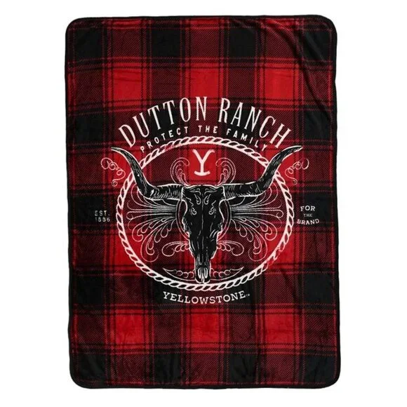 New Red Plaid Yellowstone Fleece Throw Gift Blanket Book Plush Dutton Ranch NIP