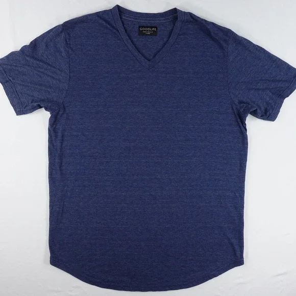 Goodlife T-Shirt Men's XL V-Neck Curved Hem Short Sleeve Cotton Poly Blue‎ USA