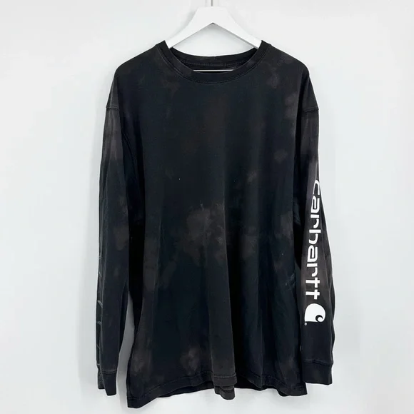 Carhartt Custom Bleach Splatter Long Sleeve Black Shirt Size 2XL Logo Tee