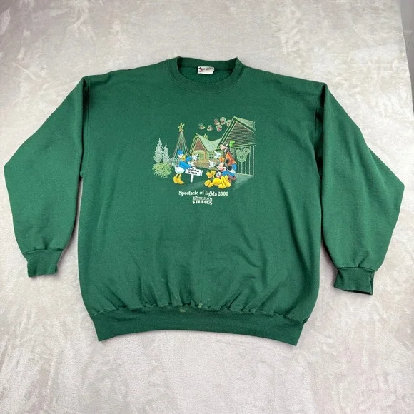 Vintage Walt Disney Sweatshirt Spectacle of Lights 2000 Mens XL Green USA Y2K