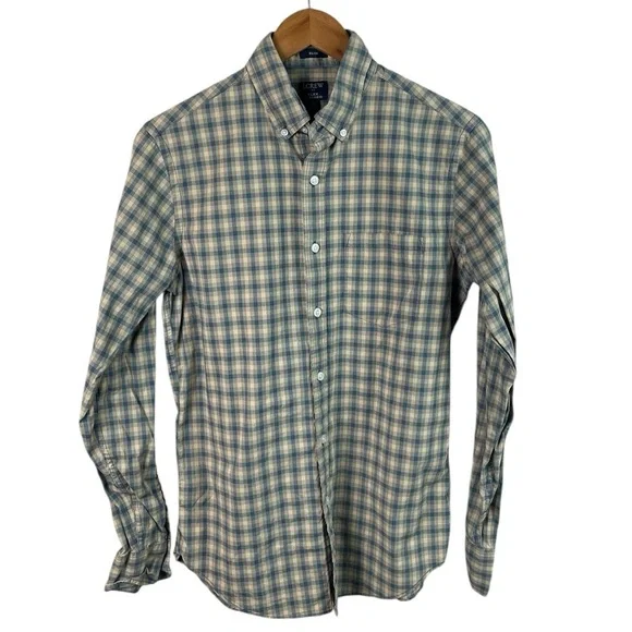 BF184 Men’s J. Crew Flex Washed Plaid SLIM Fit Casual Button Shirt S