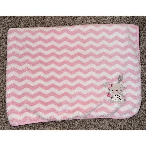 Cuddle Time Pink Bunny Rabbit Chevron White Baby Blanket Security‎ Lovey