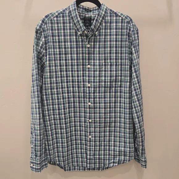 J. Crew Navy and Green Checkered Shirt
