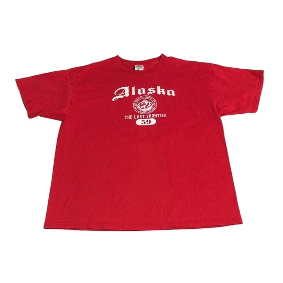 Vintage Y2K Alaska Shirt Mens XL Red The Last Frontier Graphic Cotton Outdoor