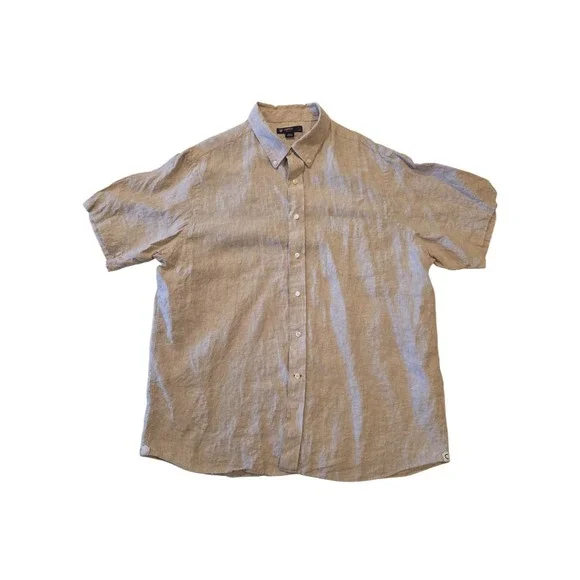 Cremieux Mens XXL 100% Linen Shirt Beige Tan Short Sleeve Button Up