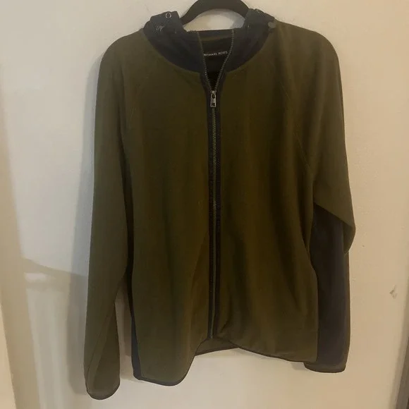 MICHAEL KORS XL Men's Green w/ Navy‎ Accent Full Zip Hoodie Fleece