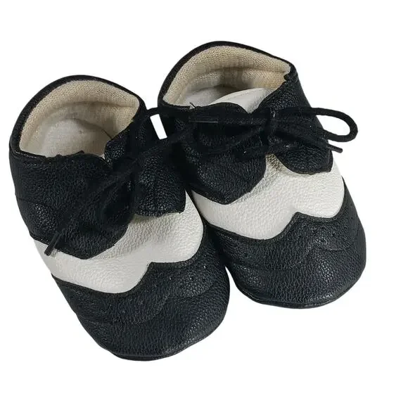 Baby Tuxedo Shoes 12 to 18 Months Black and White Lace Up