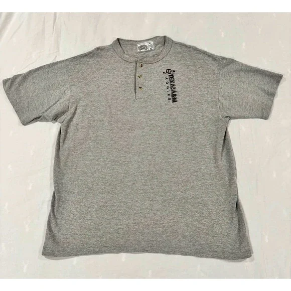 Texas A&M Aggies Henley Shirt Mens‎ XL Gray Carrousel Trading Co Short Sleeve