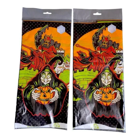 LOT OF 2 Disney Villains Haunted Halloween Party Plastic Tablecover 54 x‎ 96 Set