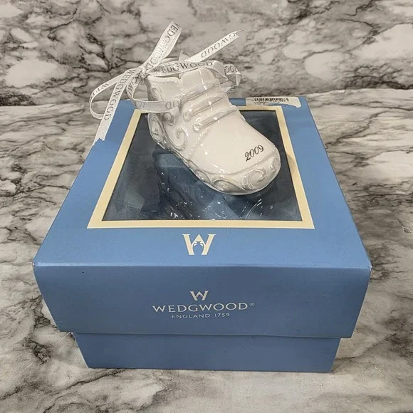Wedgewood Christmas Ornament Baby's First Shoe 2009 Collectible Baby Blue Box