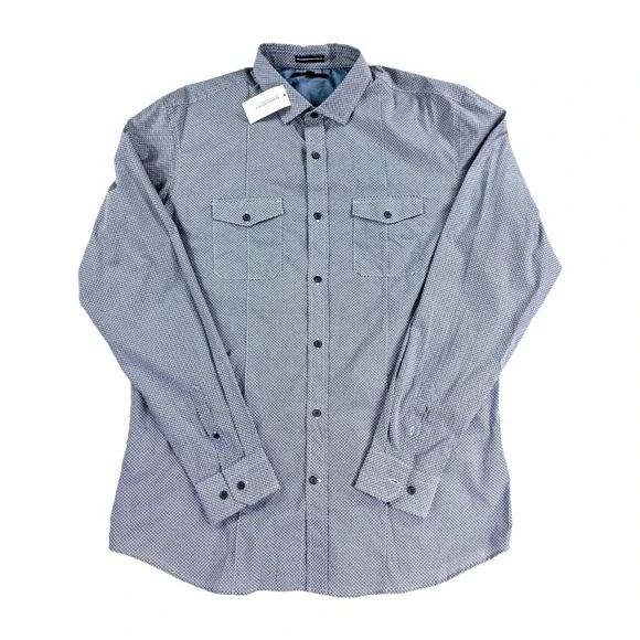 Banana Republic Slim Fit, XL Tall Button Up Long Sleeve‎ White Blue Print Shirt