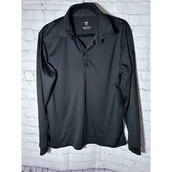 MIER Mens Long Sleeve Polo Shirt Black Performance Athletic Golf Size M