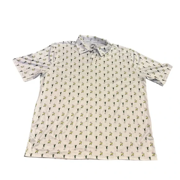 Proud 90 Mens XL Golf‎ Is Fun Performance Polo Shirt White Golfer Dog Print