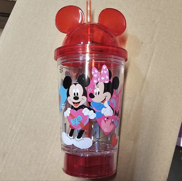 Kcare Disney‎ Red Minnie & Mickey Ear-Topped Plastic Tumbler with Straw