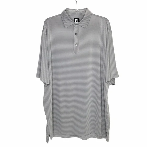 FootJoy Performance Polo Mens XL Grey Stripe Golf Golfer Stars on Sleeve EUC‎