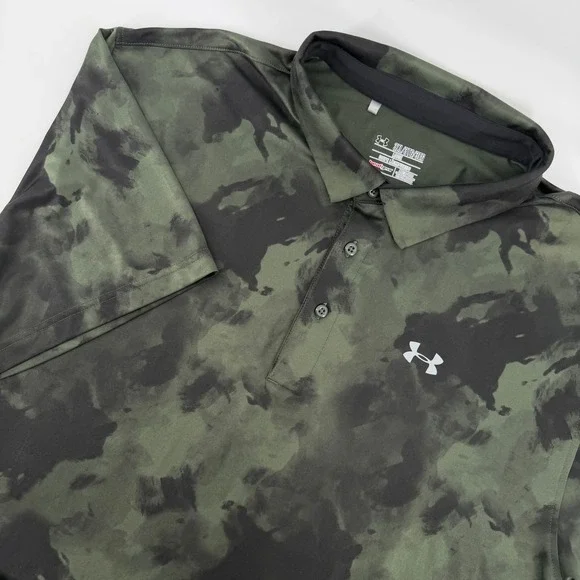 Under Armour Polo Shirt Mens 3XL Green Camo Wounded Warrior Project HeatGear