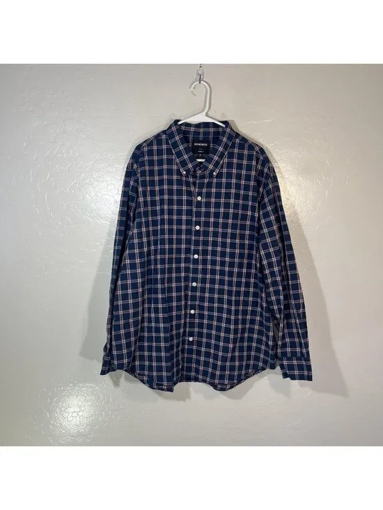 Bonobos Shirt Mens 2XL Blue Pink Plaid Long Sleeve Button Up Cotton Casual Fall