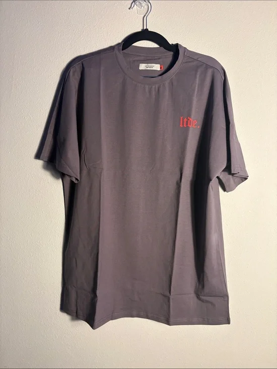 tde. Men's Charcoal Short Sleeve Crewneck T-Shirt with Red Logo
