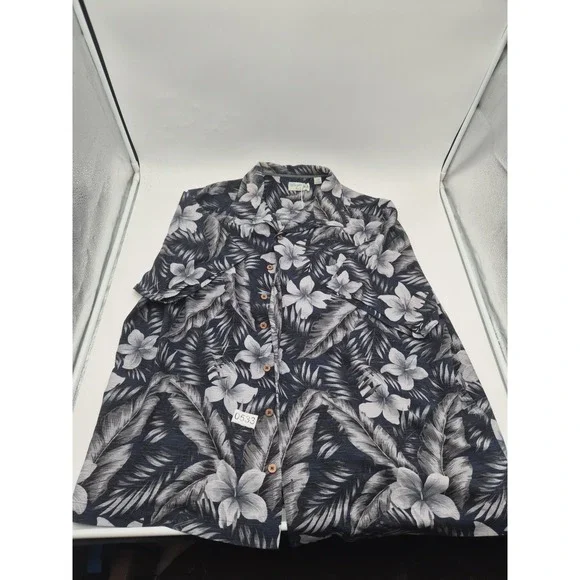 Caribbean Pure Silk Mens Shirt Short Sleeve Hawaiian Floral  Blue Size Large 2xb