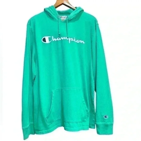 CHAMPION Bright Green Pullover Hoodie Long sleeve T-Shirt Size L