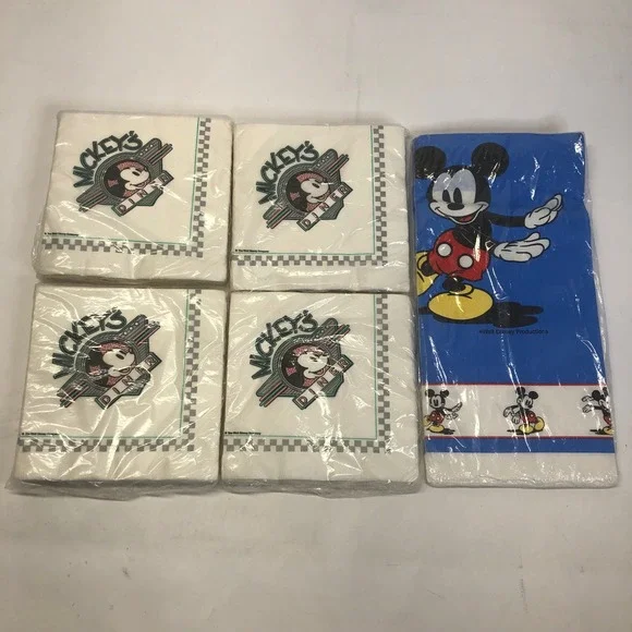 Vintage NEW Mickey's Diner Napkins‎ & Tablecloth Set Walt Disney Productions