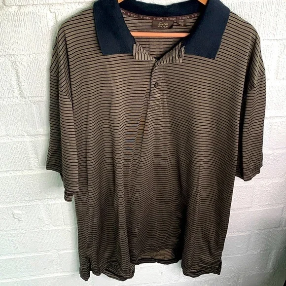 Tasso Ella Golf Striped Polo Brown Short Sleeve Shirt sz XL