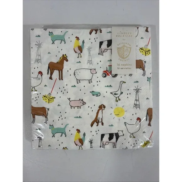 Daydream So 16 Farm Barn Animals Theme Party Large Paper‎ Dinner Napkins 6.5