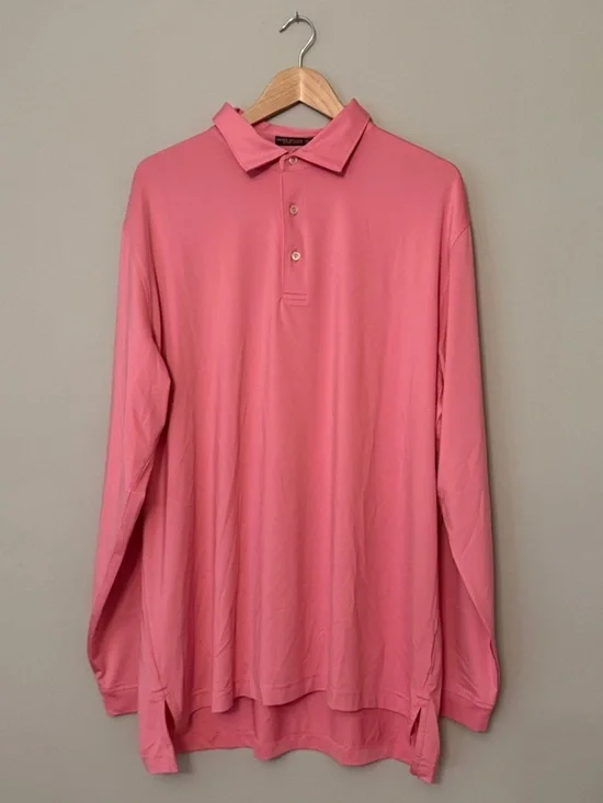 Peter Millar Summer Comfort Pink Long Sleeve Polo Shirt XL Performance Stretch