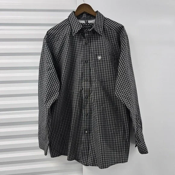 Ariat Pro Series Mens L Long Sleeve Plaid Western Shirt Vented