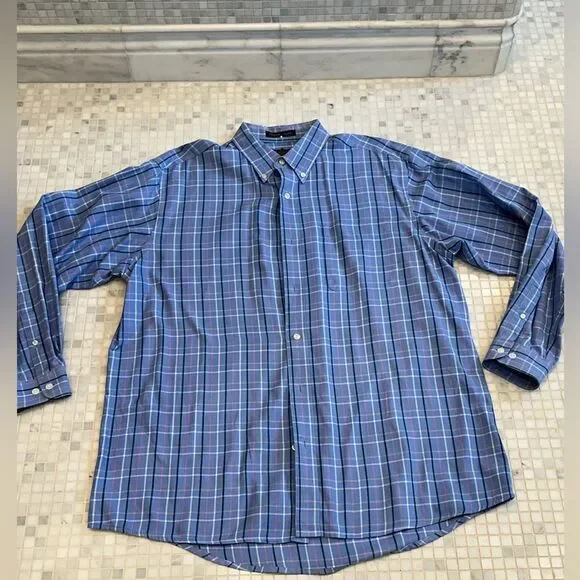 Harold Powell Long Sleeve Blue Check Dress Shirt