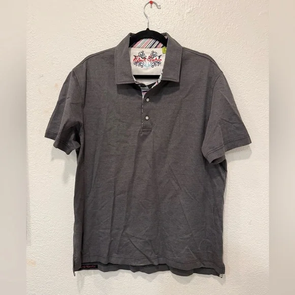 Robert Graham Polo Mens Large Shirt Classic Fit Gray Pique Knit Short Sleeve