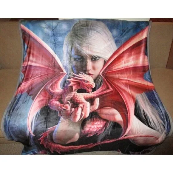 New Baby Dragon & Fairy Anne Stokes Plush Throw Gift Blanket Sherpa Dragonkin