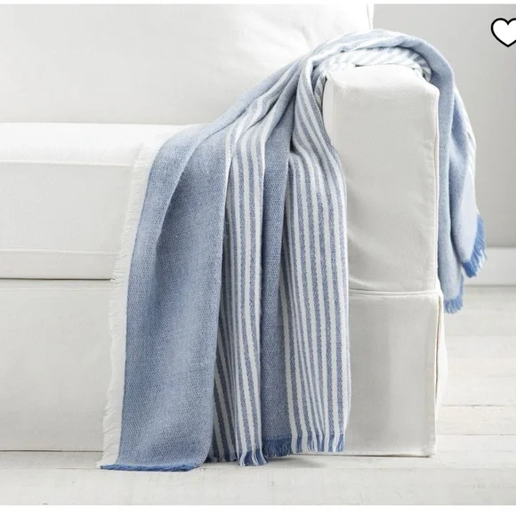 Pottery Barn clover fringe striped Throw farmhouse cottagecore very soft