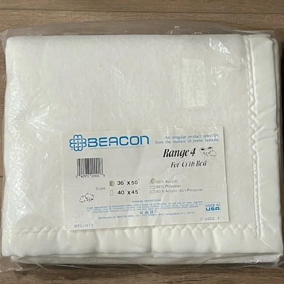 Vintage Beacon Baby Classic Virgin Acrylic Blanket 36 X 50”White Nylon‎ Trim NWT