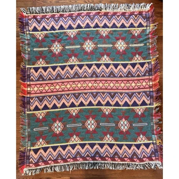 Vintage Goodwin Weavers Aztec Southwest Throw Blanket Fringe 60