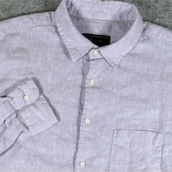 Jos A Bank Reserve Shirt Men's Large Purple Linen Traditional Fit Long Sleeve