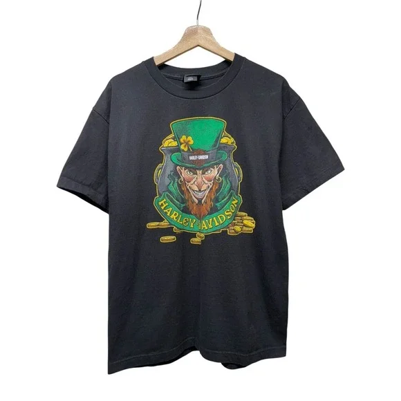 Harley Davidson Leprechaun St.‎ Patricks Day T Shirt L Black Green Pot of Gold