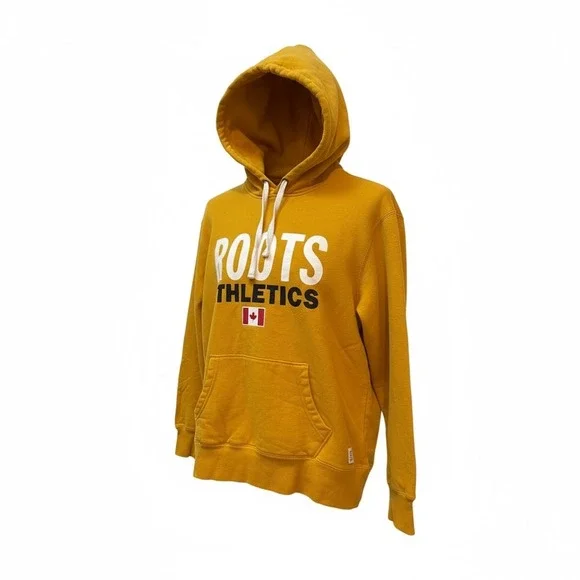 Roots Athletics Canada Hoodie Mens Small S Yellow Pullover Sweatshirt