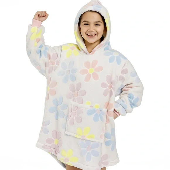 Rainbow Sugar Kids Hooded Blanket – Flower Print 🌸